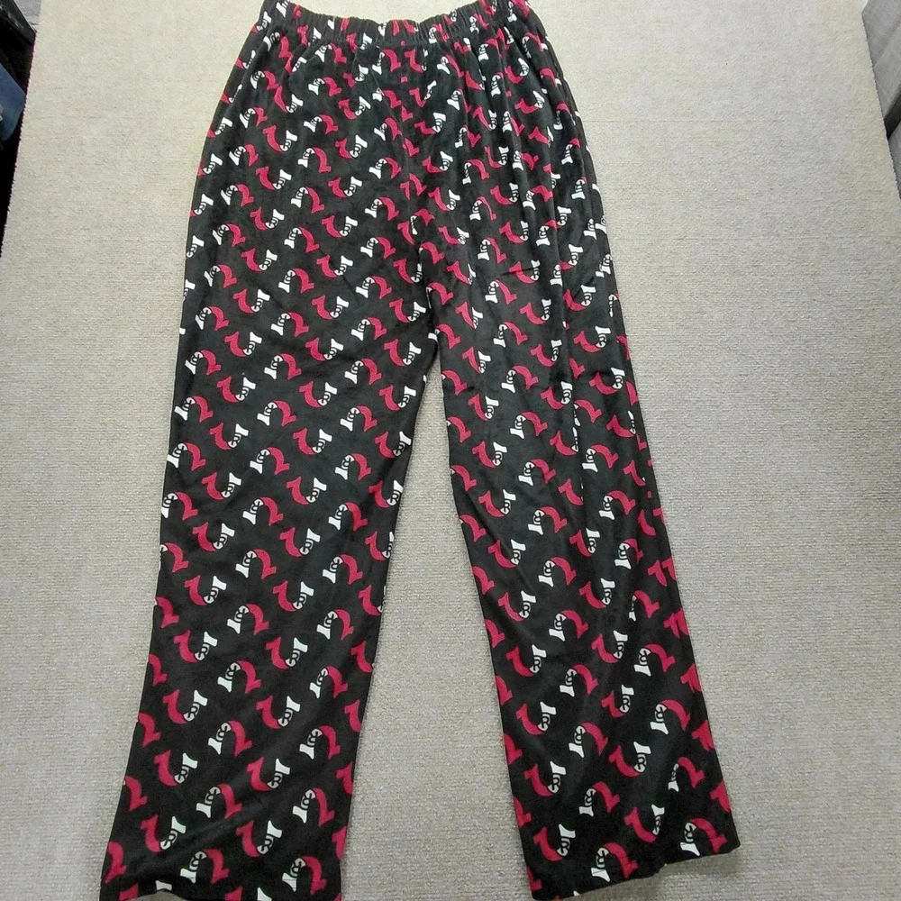 True Religion Black W/Red Logo All Over Print Velour Fleece Lounge Pants Mens XL